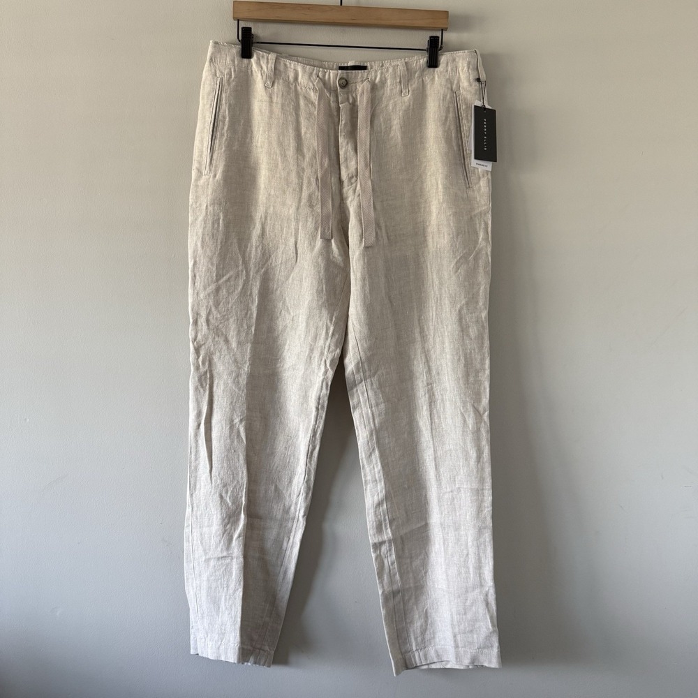 Perry Ellis Drawstring Linen Pants Mens 34x32 Beige  Standard Fit Summer Beach